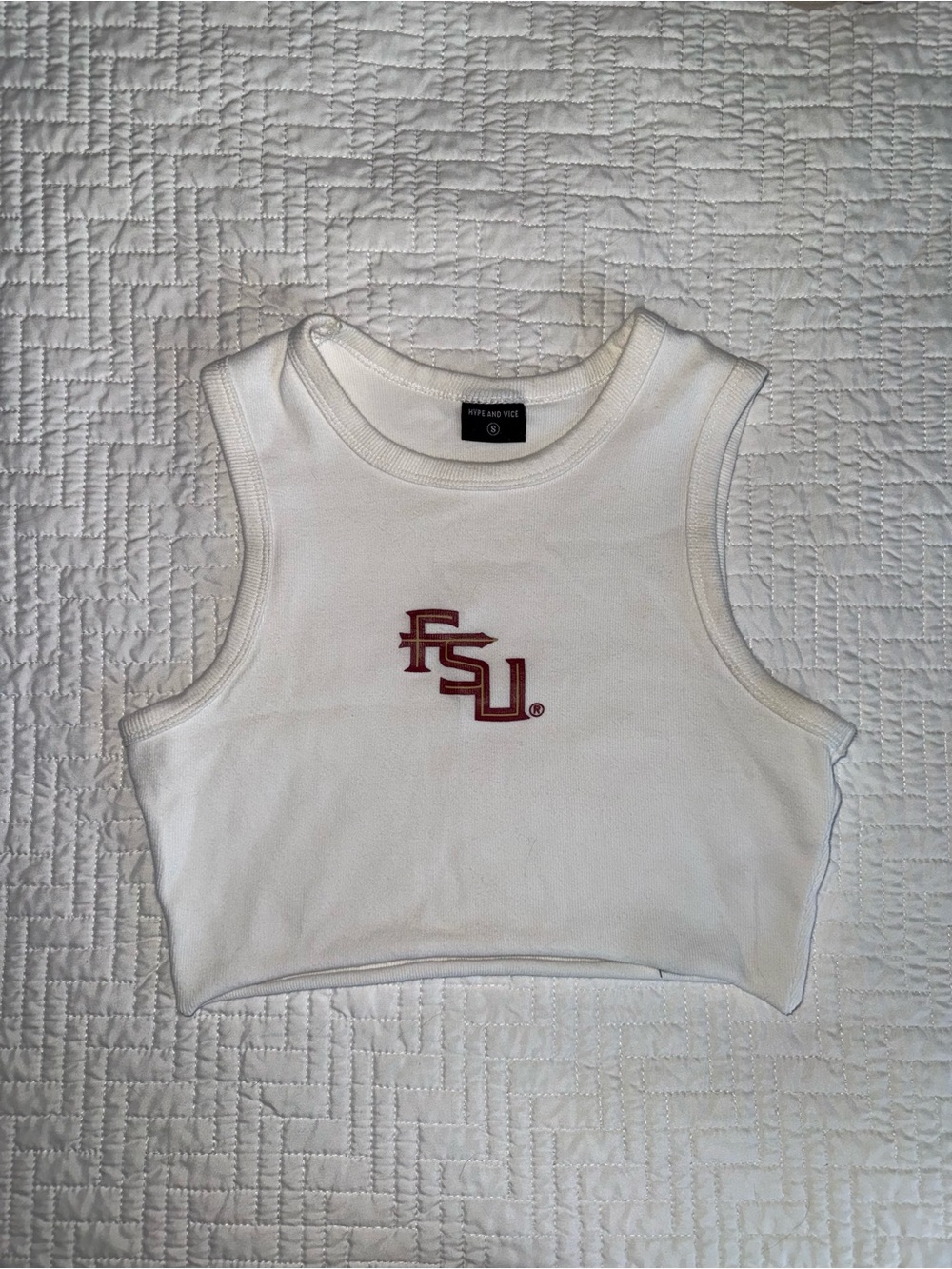 White FSU Embroidered Micro Cropped Tank Top - Women's